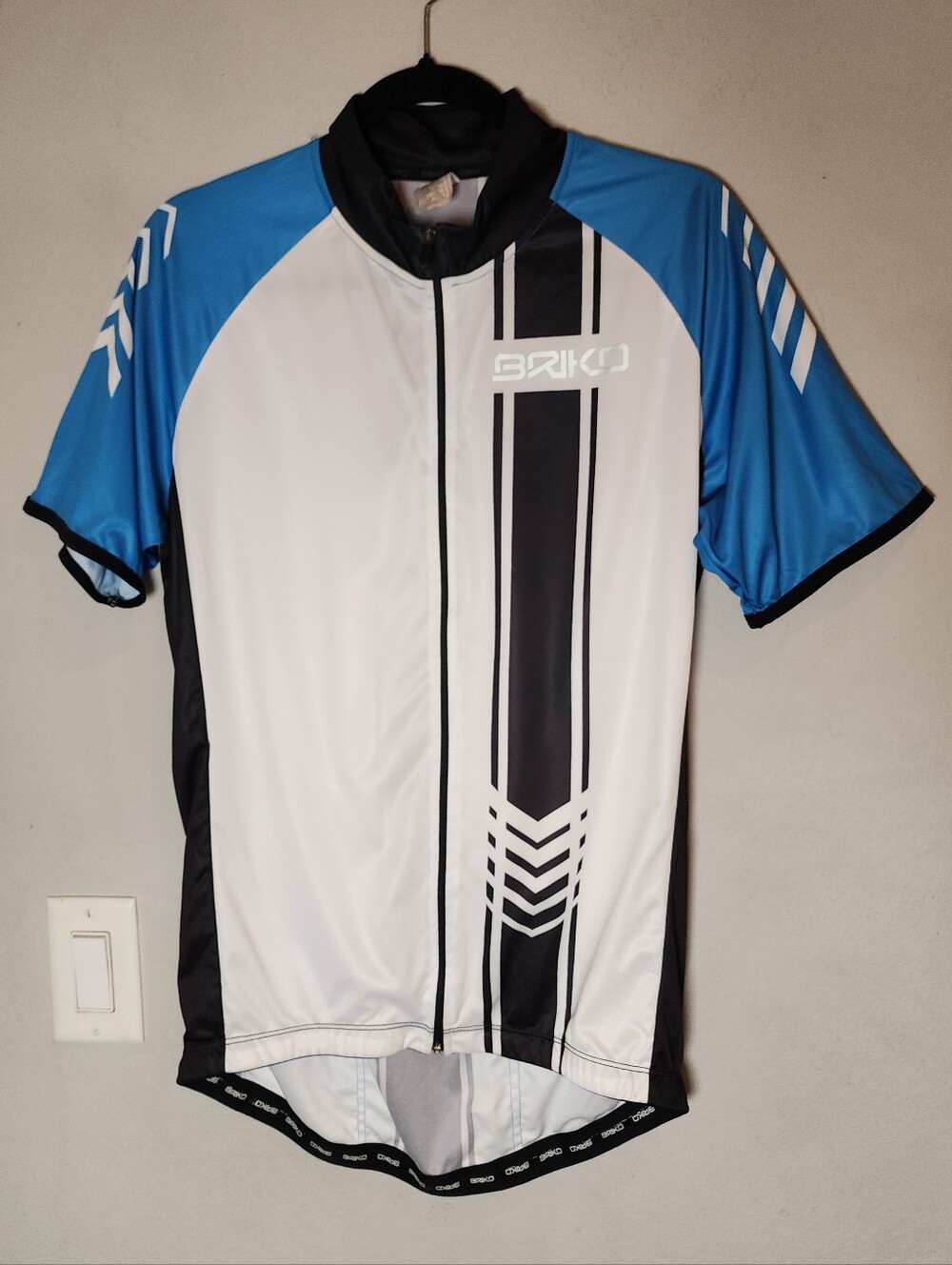 Briko Full Zip Short Sleeve Cycling Jersey Shirt White Blue Black Size XL